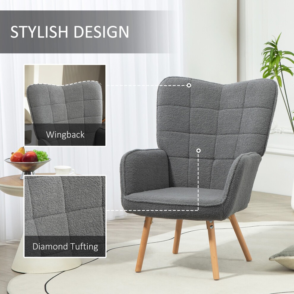 Portland Dark Grey Upholstered Tufted Wingback Armchair with Seat Padding - image 4