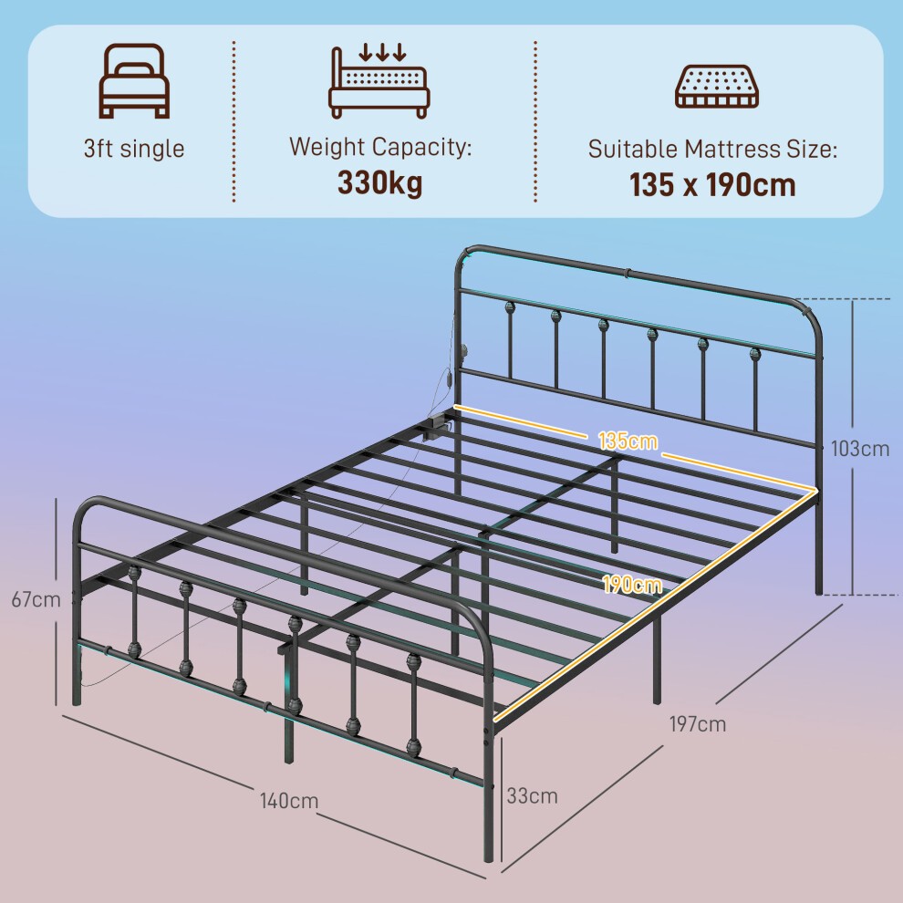 Portland Double Black Bed Frame with LED Lights and Charging Station - image 2