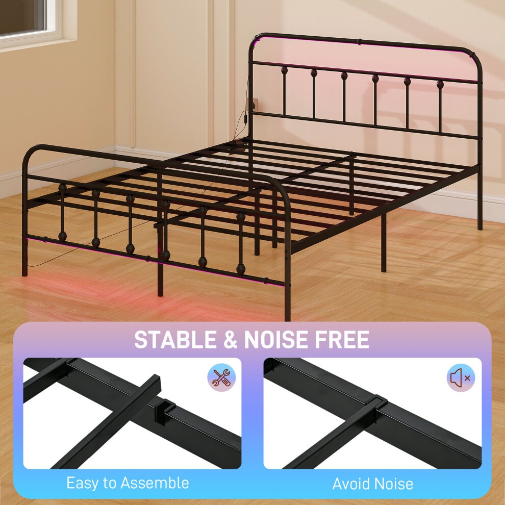 Portland Double Black Bed Frame with LED Lights and Charging Station - image 5