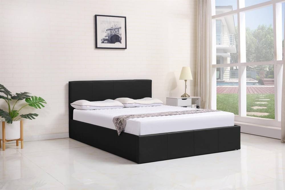 Portland Double Black Leather Ottoman Bed - image 2