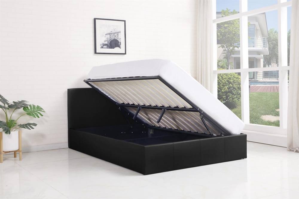 Portland Double Black Leather Ottoman Bed - image 3