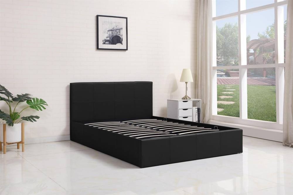Portland Double Black Leather Ottoman Bed - image 4