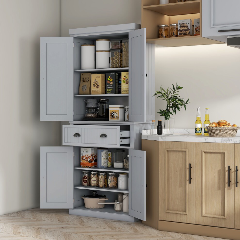 Portland Grey 4 Door Single Drawer Freestanding Kitchen Storage Cabinet - image 2