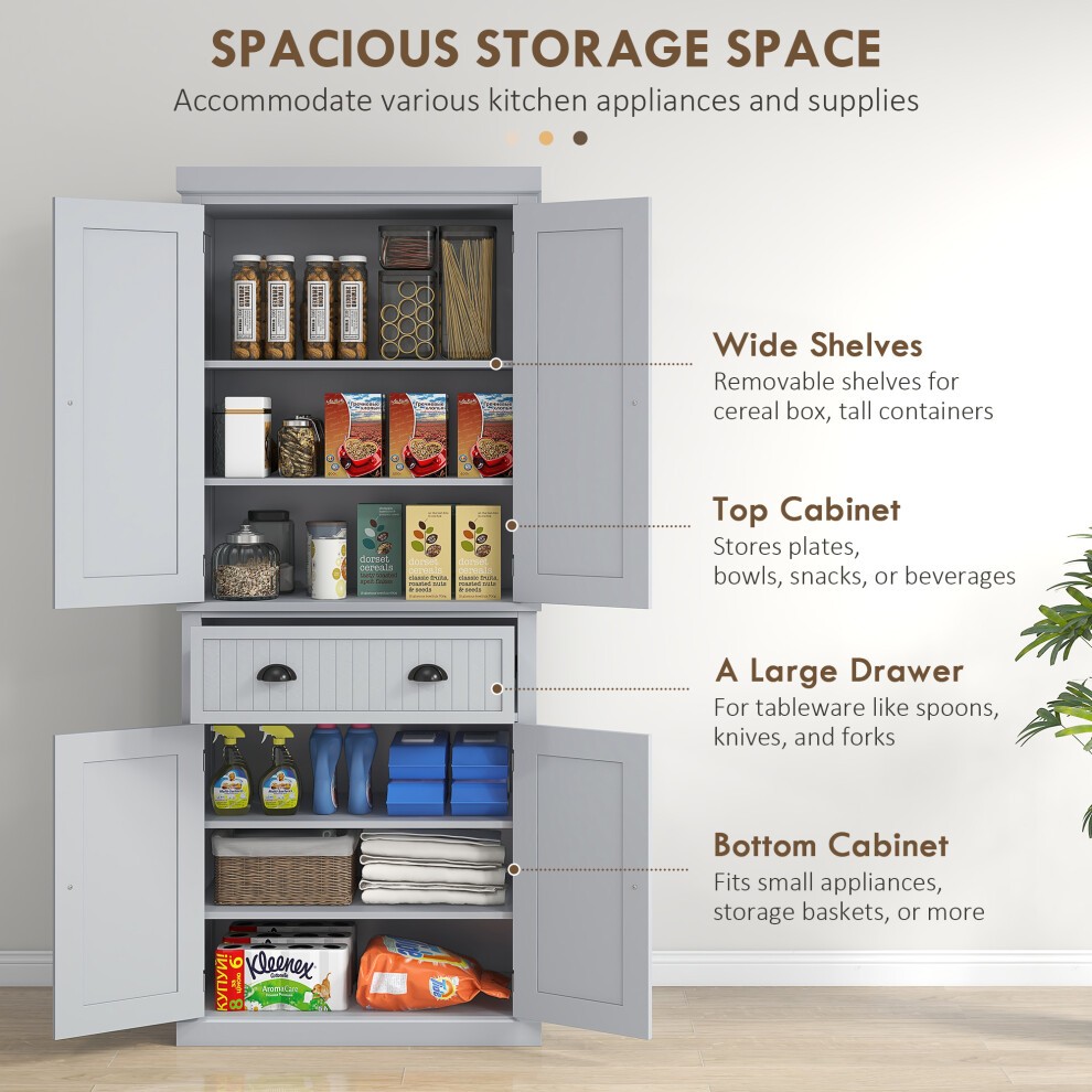 Portland Grey 4 Door Single Drawer Freestanding Kitchen Storage Cabinet - image 3
