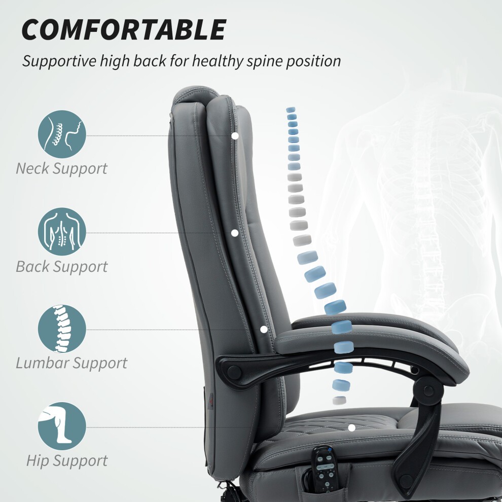 Portland Grey PU Leather Reclining Massage Office Chair - image 4
