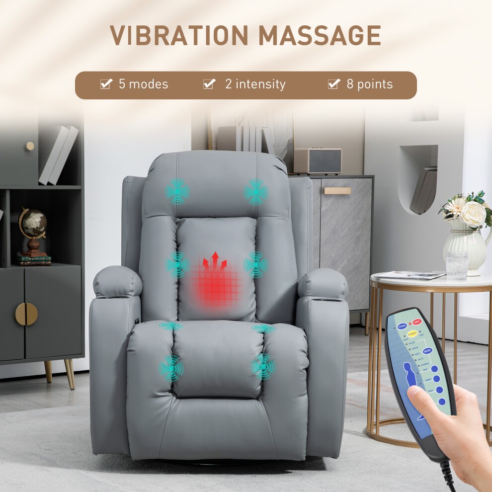 Portland Light Grey 8 Point Vibration and Heat Manual Recliner Armchair - image 2
