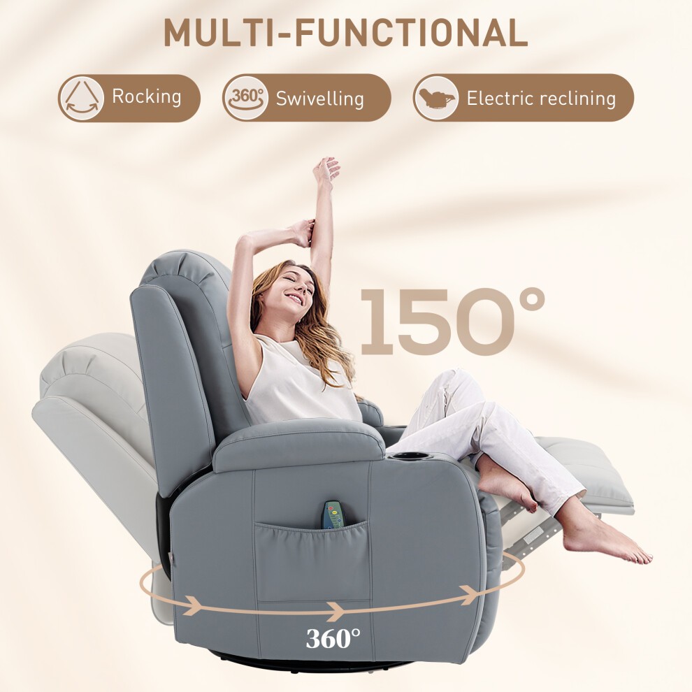 Portland Light Grey 8 Point Vibration and Heat Manual Recliner Armchair - image 3