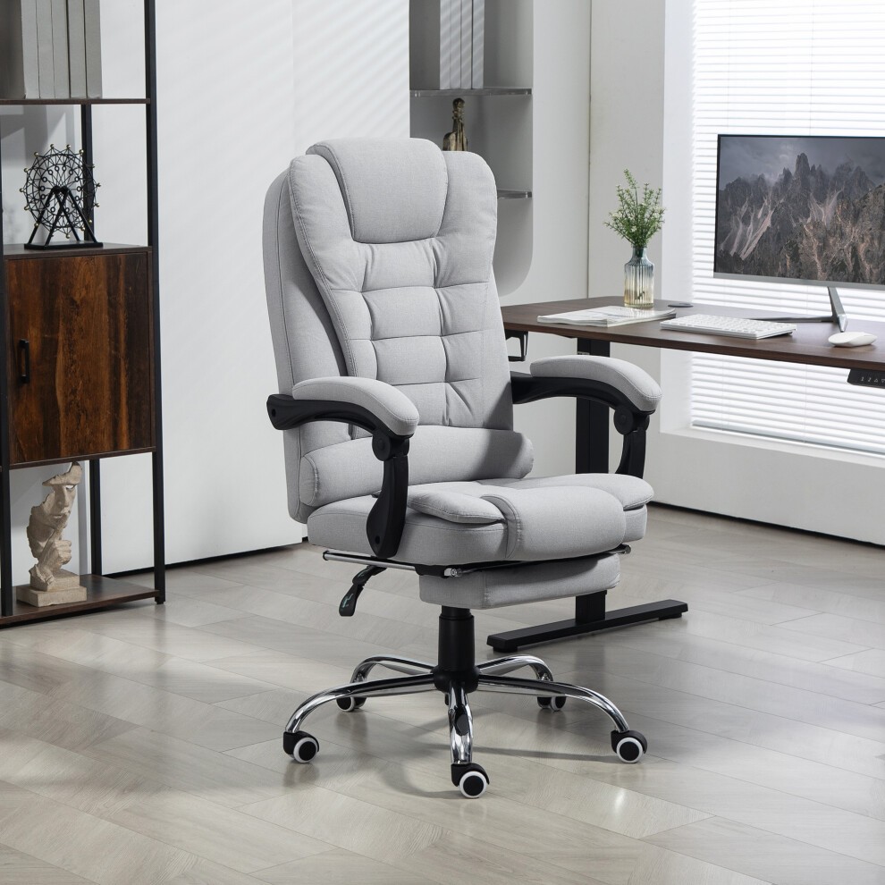 Light grey HOMCOM Executive Office Chair with a plush padded seat, adjustable footrest, and sleek chrome base, set in a modern office environment.