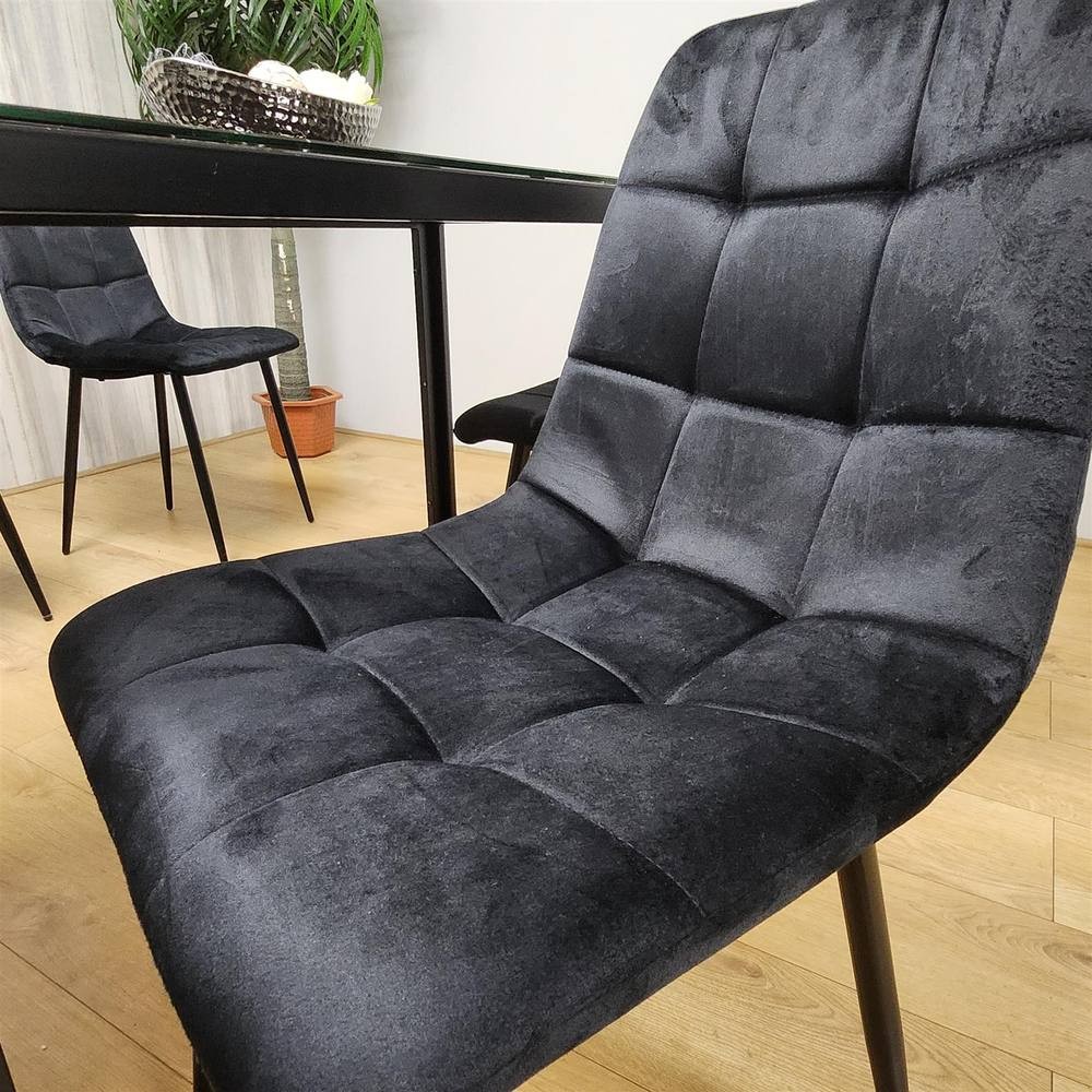Portland Marble Effect Glass 4 Seater Velvet Dining Set Black - image 2