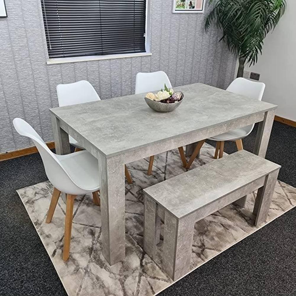Portland Plastic Leather 6 Seater Dining Set Stone Grey and White - image 2