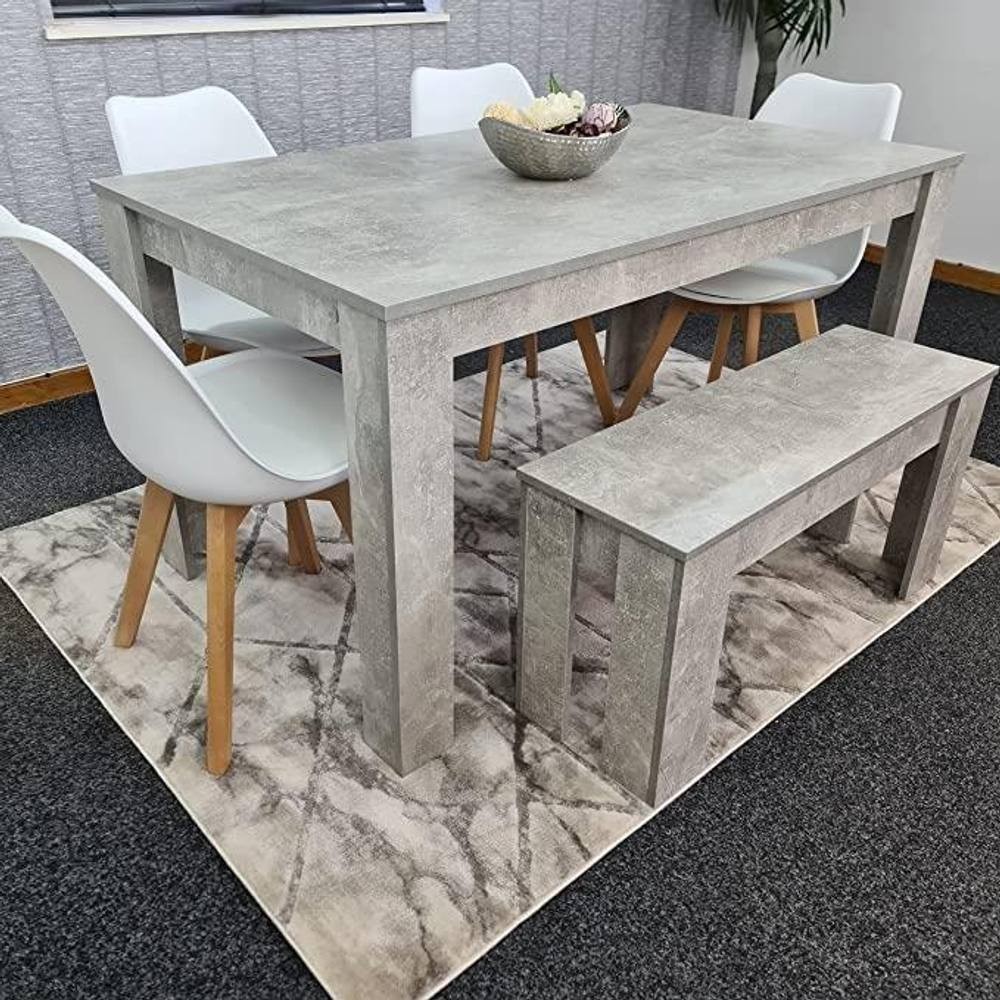 Portland Plastic Leather 6 Seater Dining Set Stone Grey and White - image 3