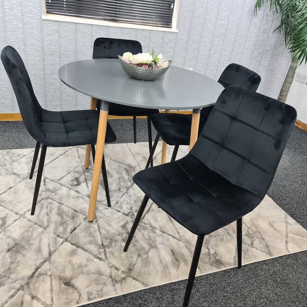 Portland Rocco 4 Seater Round Velvet Dining Set Grey and Black - image 2
