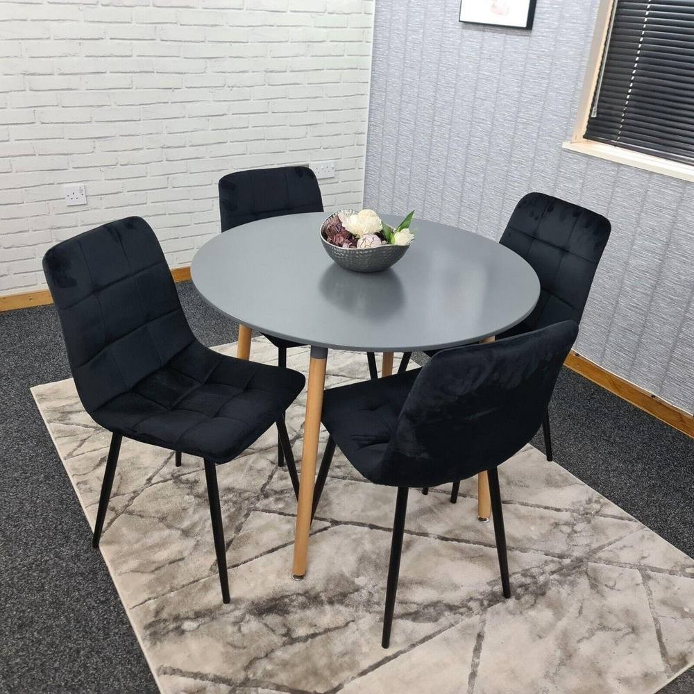 Portland Rocco 4 Seater Round Velvet Dining Set Grey and Black - image 3
