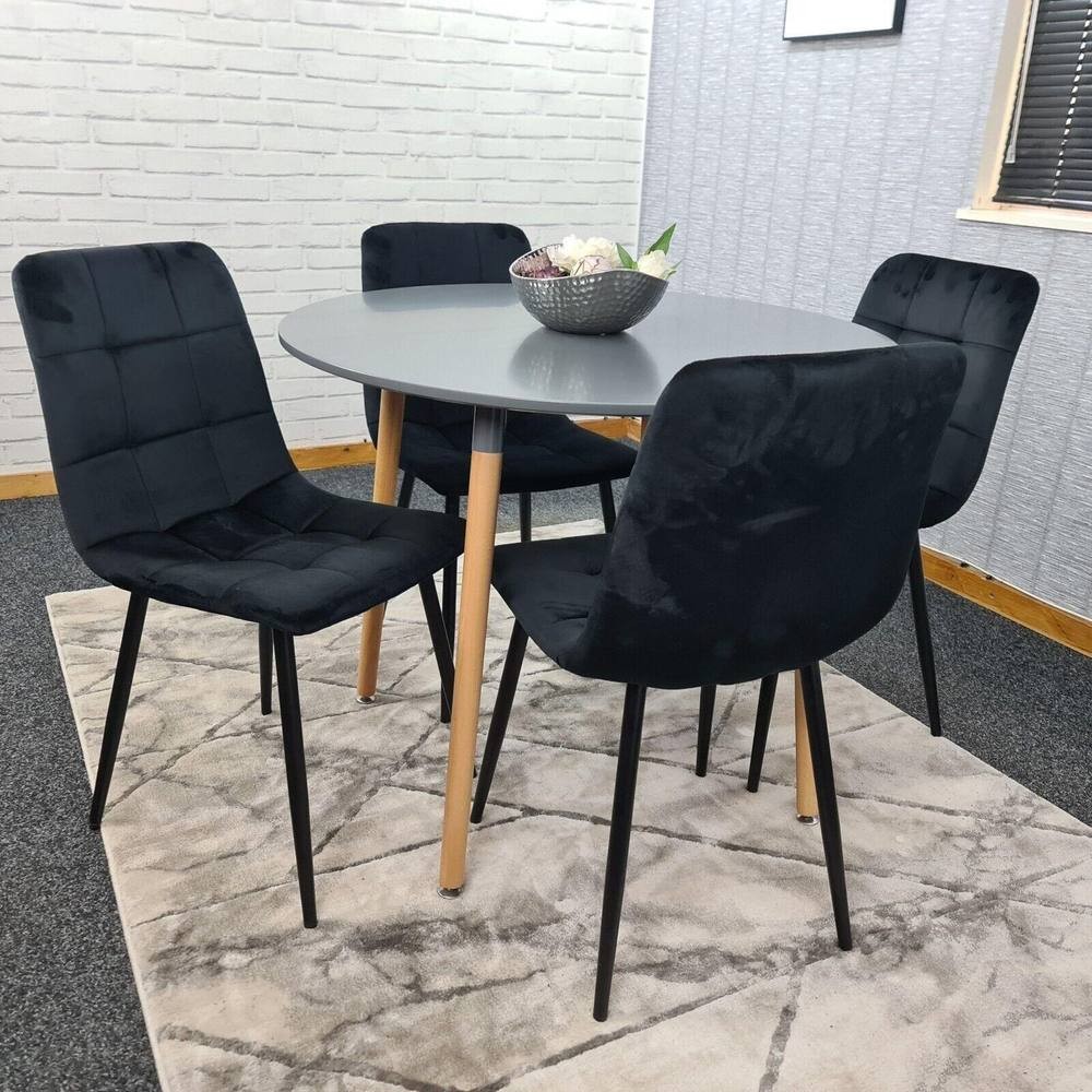 Portland Rocco 4 Seater Round Velvet Dining Set Grey and Black - image 4