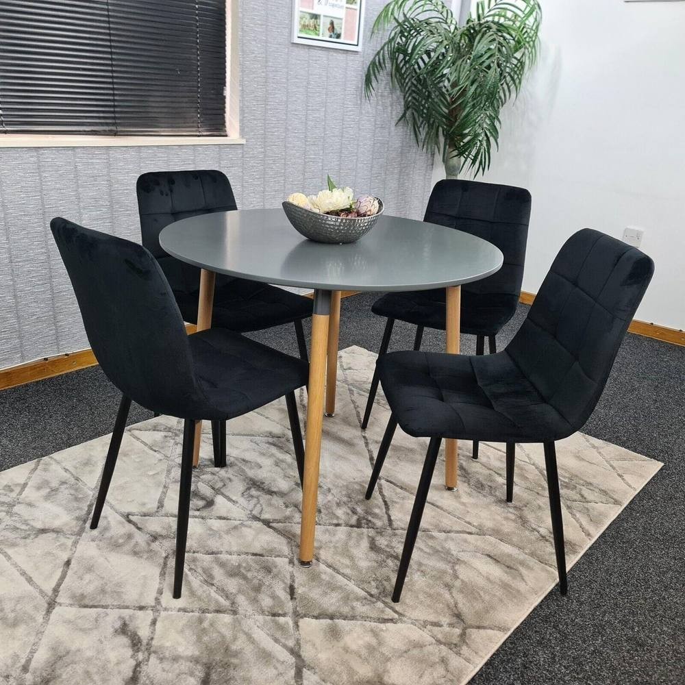 Portland Rocco 4 Seater Round Velvet Dining Set Grey and Black - image 5
