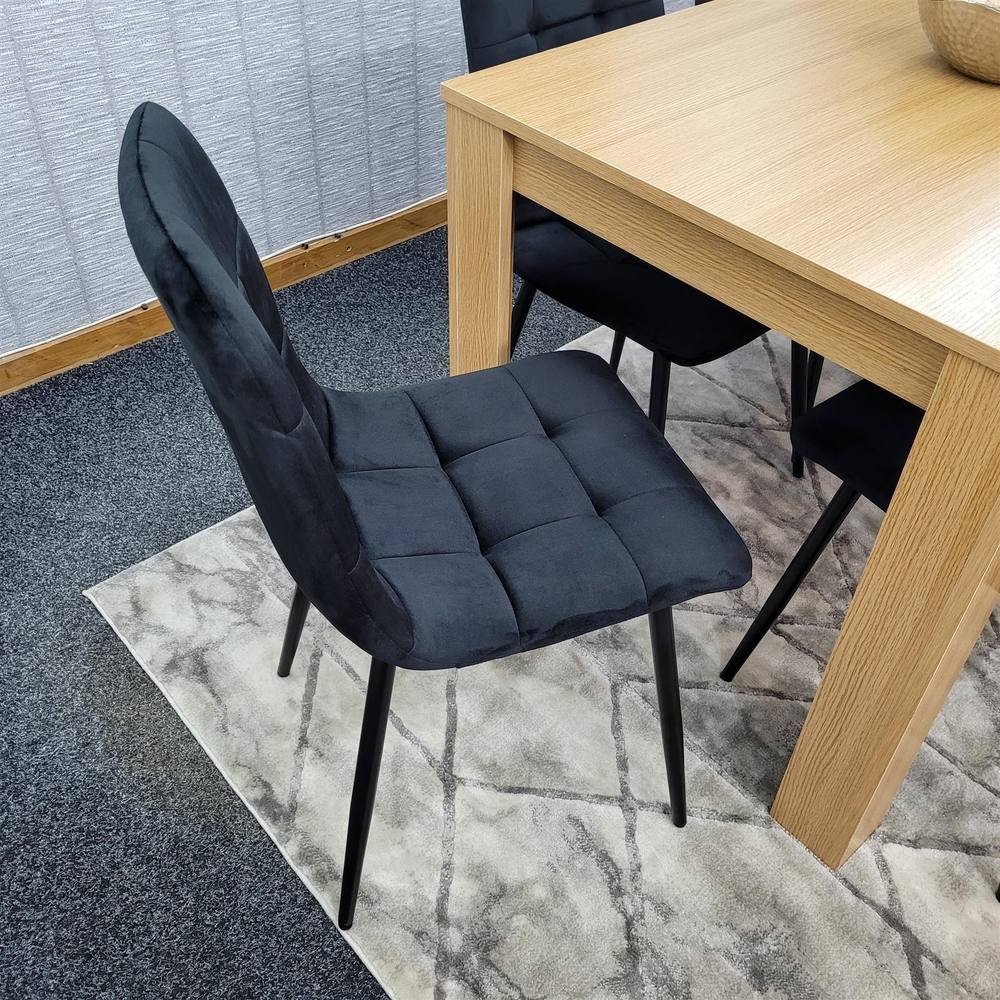 Portland Rocco 6 Seater Velvet Dining Set Wooden Oak Effect and Black - image 3