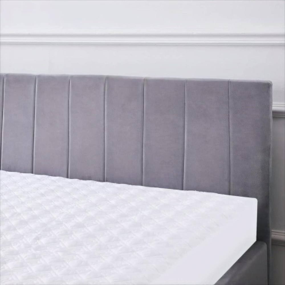 Portland Single Grey Line Pattern Velvet Ottoman Bed with Mattress - image 5