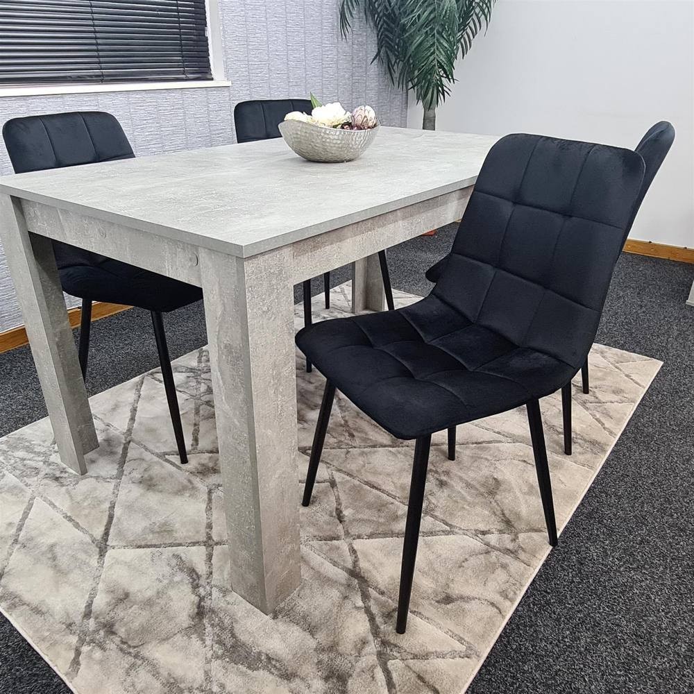 Portland Velvet 4 Seater Dining Set Stone Grey and Black - image 4