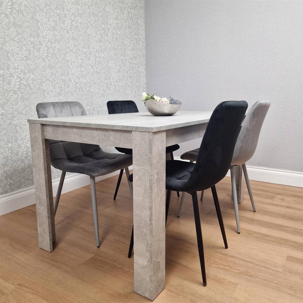 Portland Velvet 4 Seater Dining Set Stone Grey and Grey Black - image 2