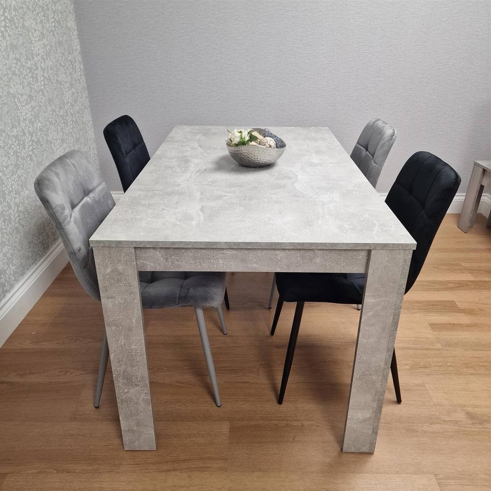 Portland Velvet 4 Seater Dining Set Stone Grey and Grey Black - image 3
