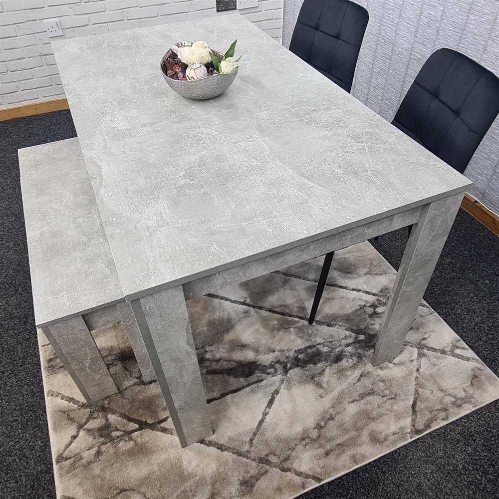 Portland Velvet 4 Seater Dining Set with Bench Stone Grey and Black - image 2