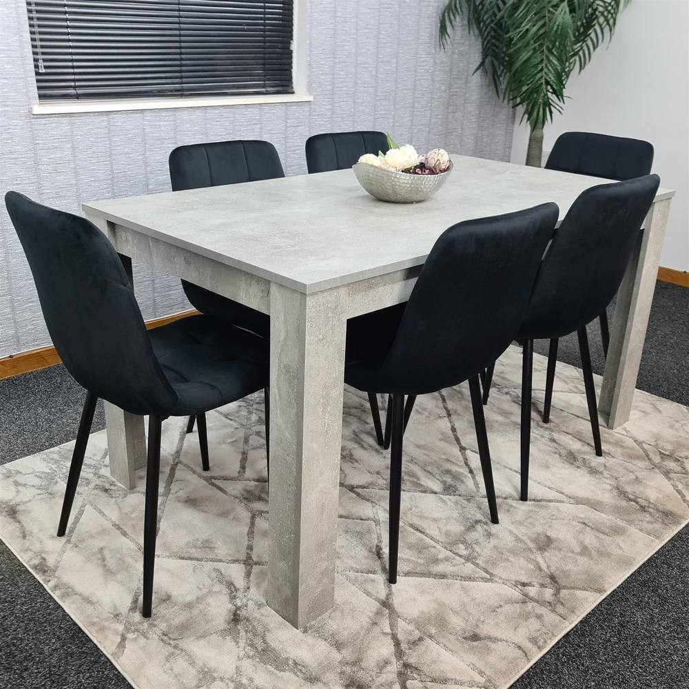 Portland Velvet 6 Seater Dining Set Stone Grey and Black - image 2