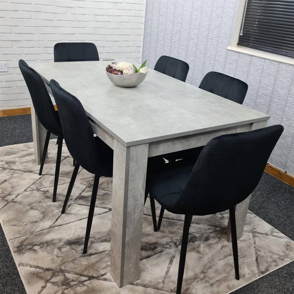 Portland Velvet 6 Seater Dining Set Stone Grey and Black - image 3