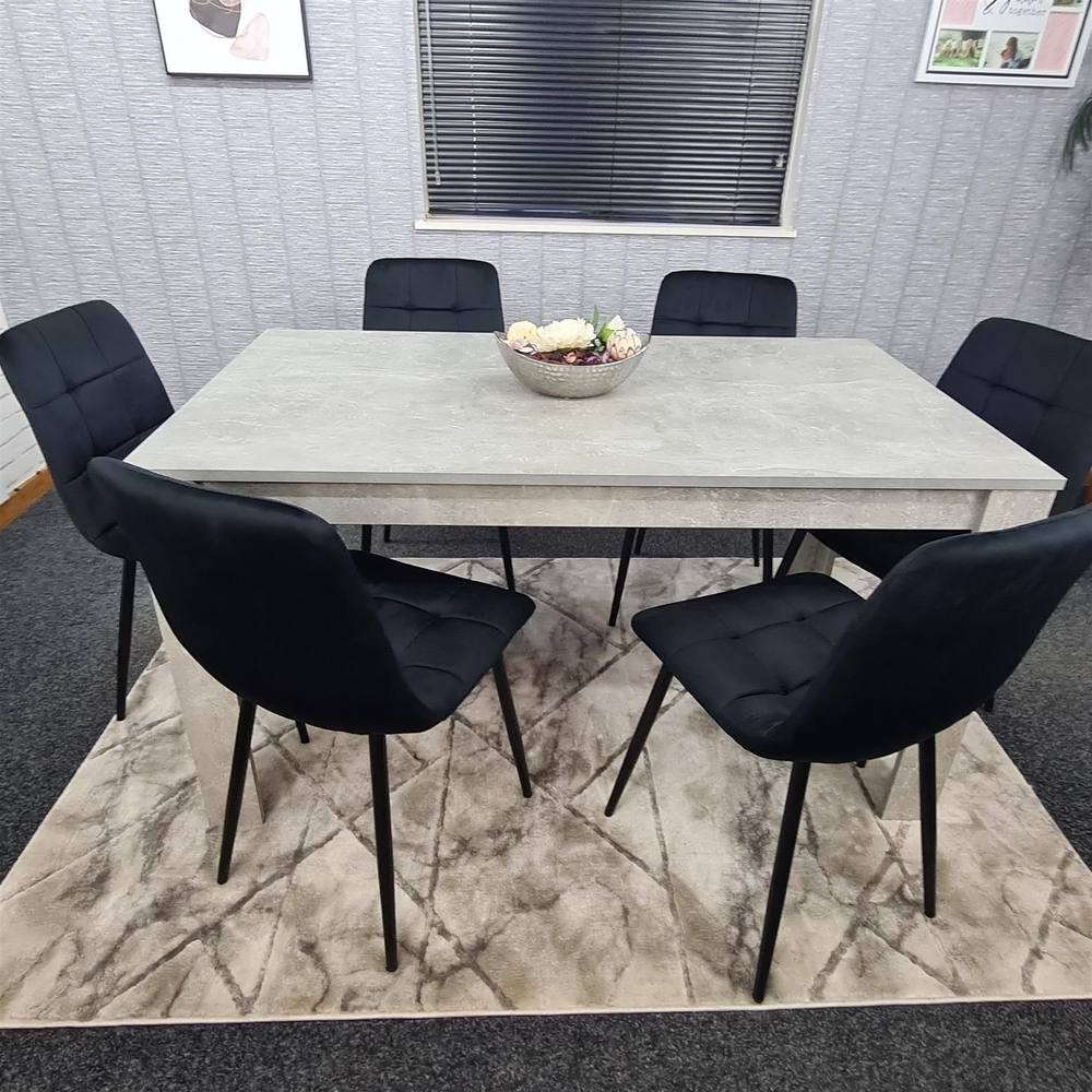 Portland Velvet 6 Seater Dining Set Stone Grey and Black - image 4