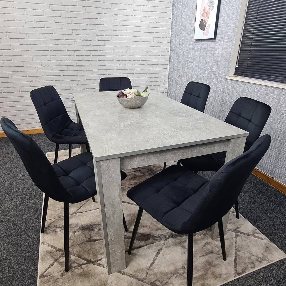 Portland Velvet 6 Seater Dining Set Stone Grey and Black - image 5