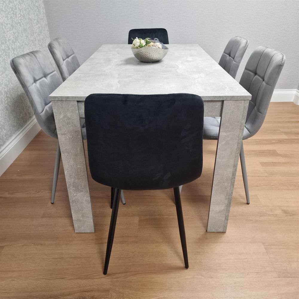 Portland Velvet 6 Seater Dining Set Stone Grey and Grey Black - image 2