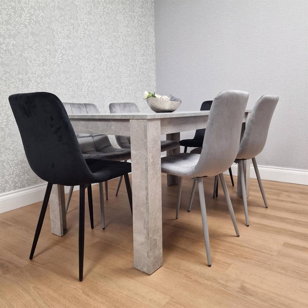Portland Velvet 6 Seater Dining Set Stone Grey and Grey Black - image 3