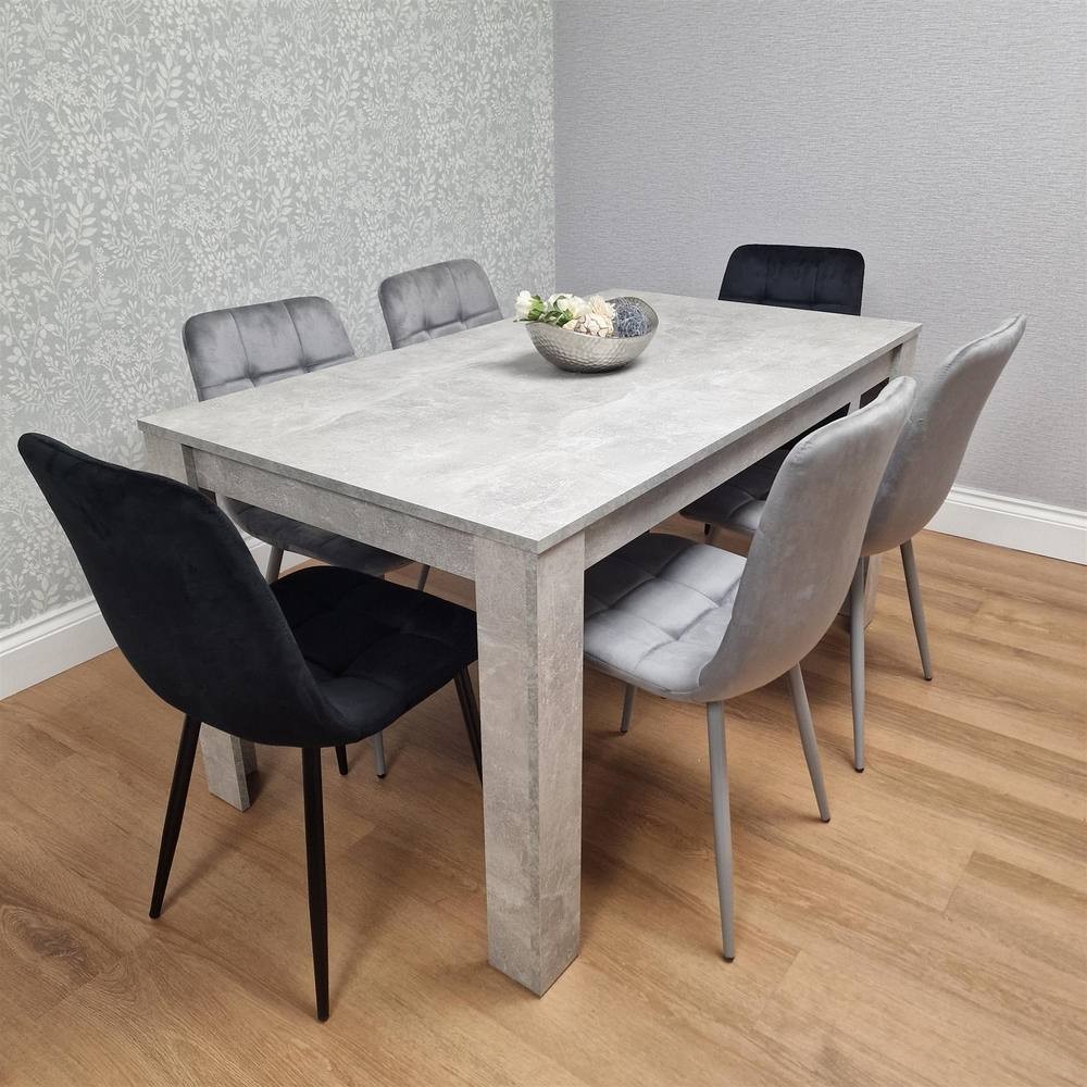Portland Velvet 6 Seater Dining Set Stone Grey and Grey Black - image 4