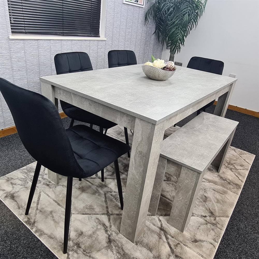Portland Velvet 6 Seater Dining Set with Bench Stone Grey and Black - image 2