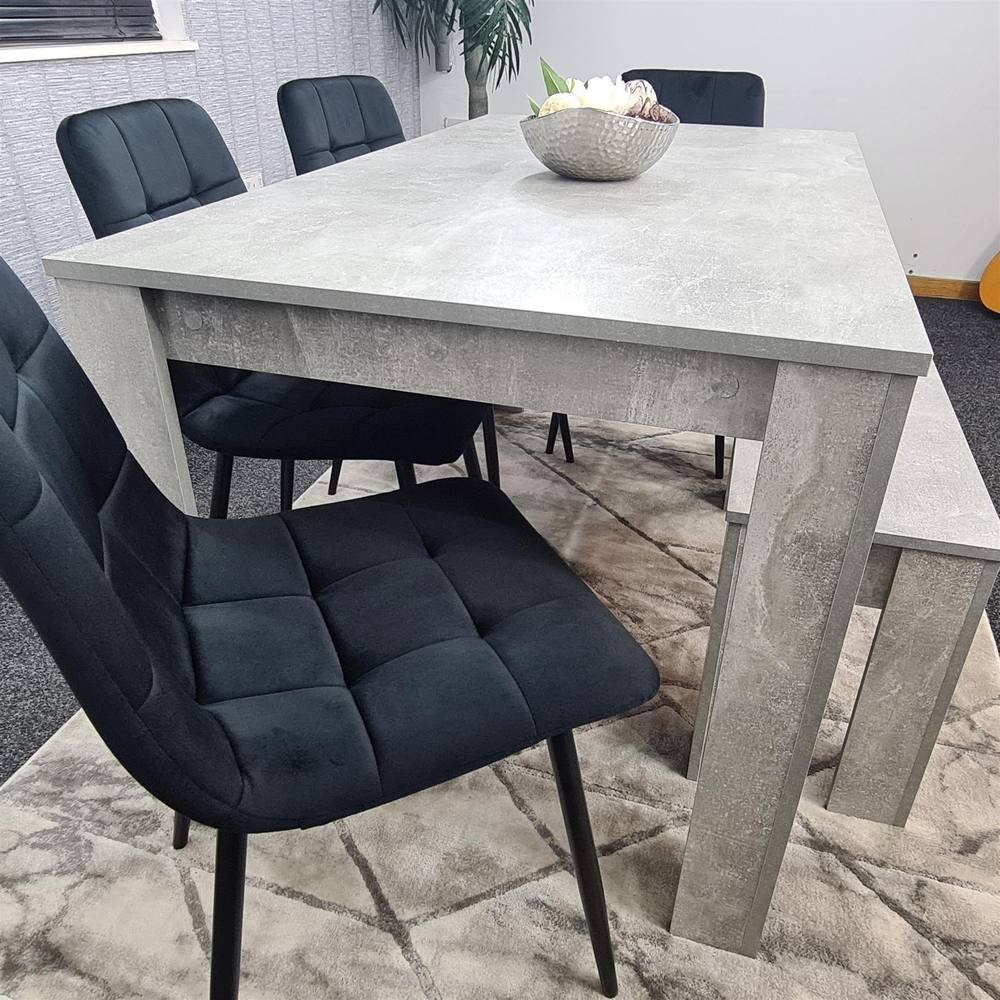 Portland Velvet 6 Seater Dining Set with Bench Stone Grey and Black - image 3