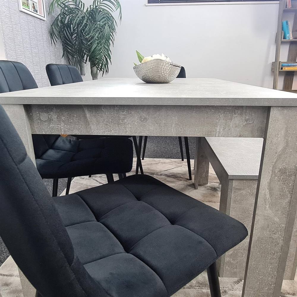 Portland Velvet 6 Seater Dining Set with Bench Stone Grey and Black - image 4