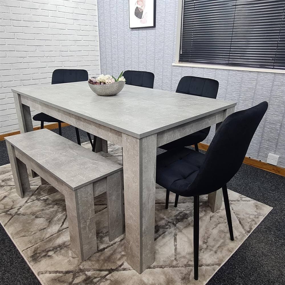 Portland Velvet 6 Seater Dining Set with Bench Stone Grey and Black - image 5