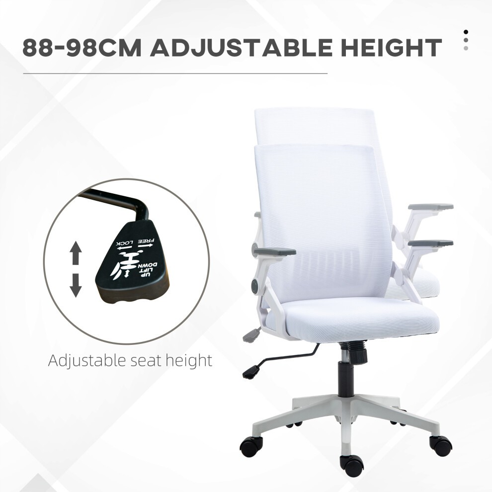 Portland White Lumbar Support Mesh Office Chair with Flip-up Arm and Wheels - image 2