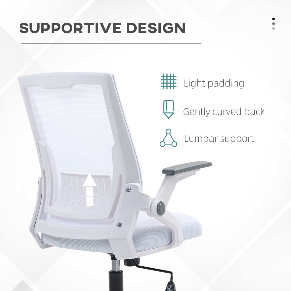 Portland White Lumbar Support Mesh Office Chair with Flip-up Arm and Wheels - image 3