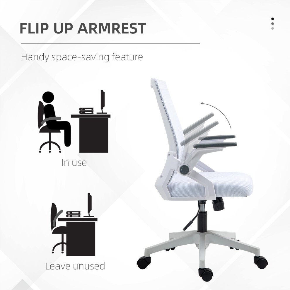 Portland White Lumbar Support Mesh Office Chair with Flip-up Arm and Wheels - image 4