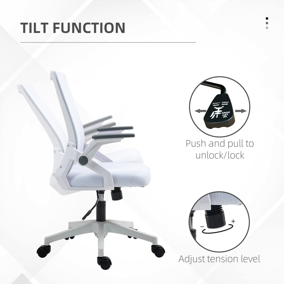 Portland White Lumbar Support Mesh Office Chair with Flip-up Arm and Wheels - image 5