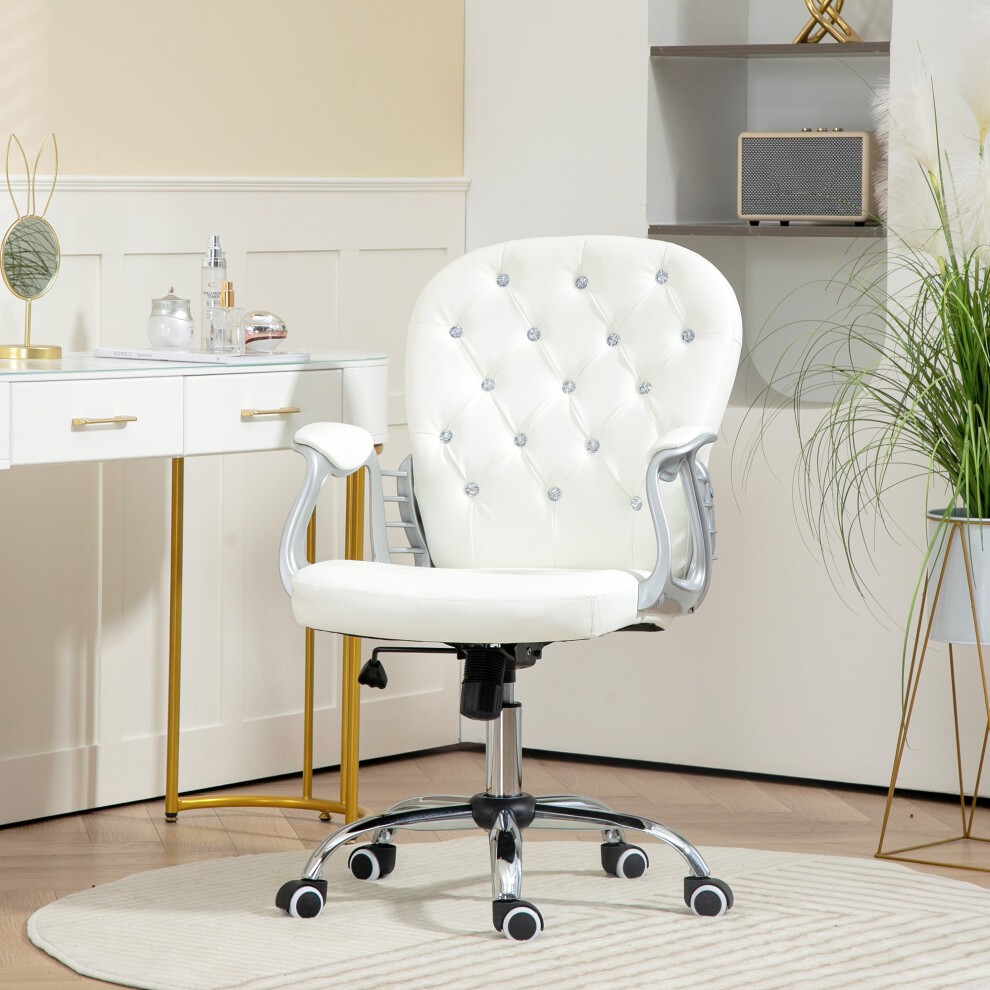 Portland White PU Diamante Padded Swivel Office Chair - image 2