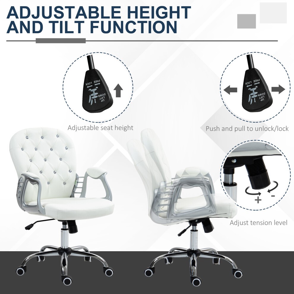 Portland White PU Diamante Padded Swivel Office Chair - image 3