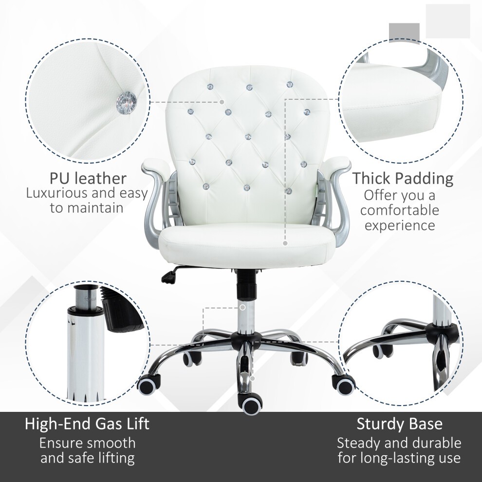 Portland White PU Diamante Padded Swivel Office Chair - image 4