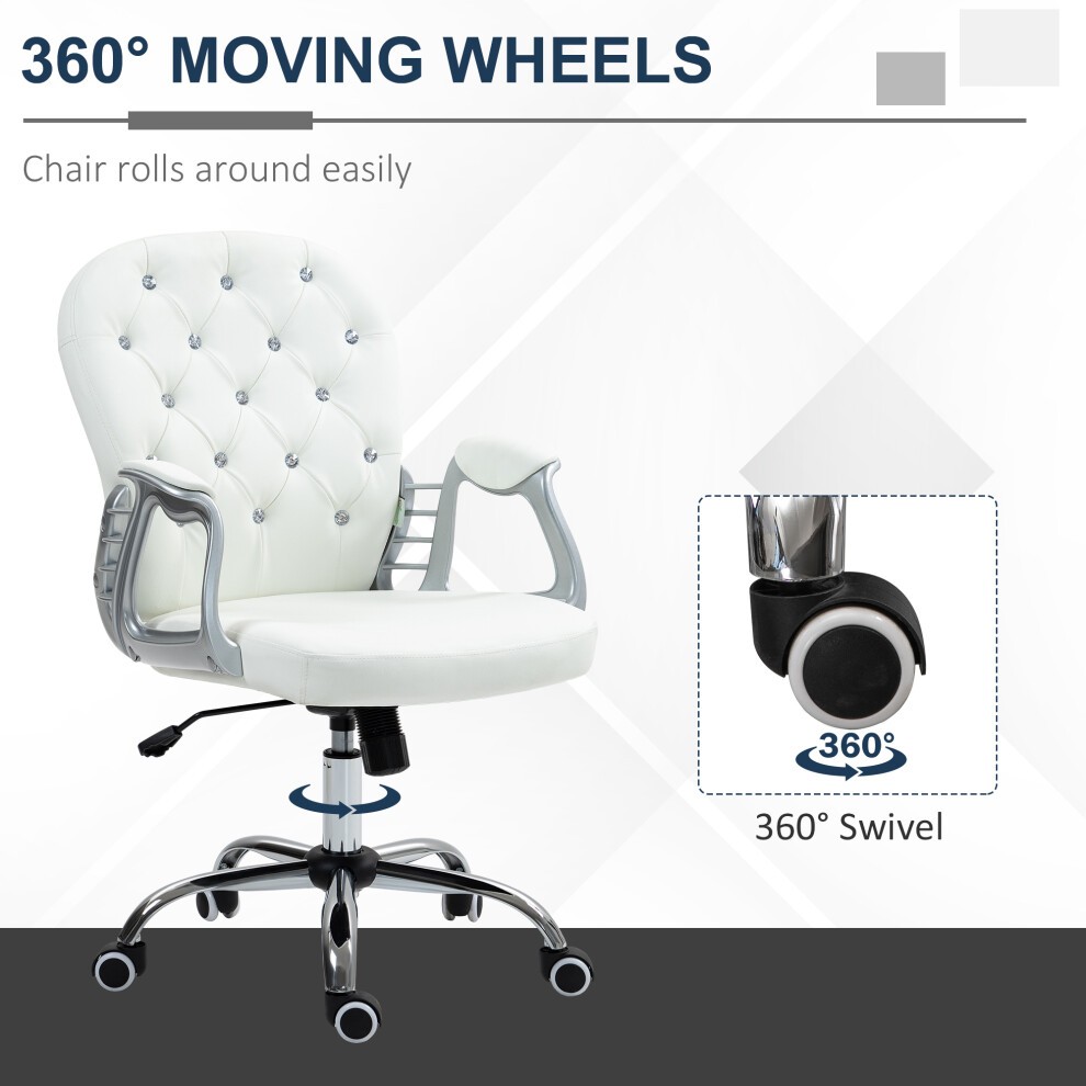 Portland White PU Diamante Padded Swivel Office Chair - image 5