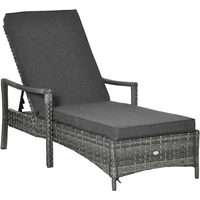 Rattan single sun lounger with grey cushion, 4 adjustable backrest positions, and woven texture by Outsunny.