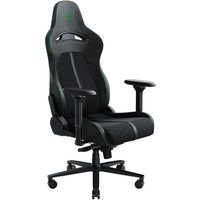 Black and green Razer Enki gaming chair with ergonomic design, adjustable armrests, and high backrest.