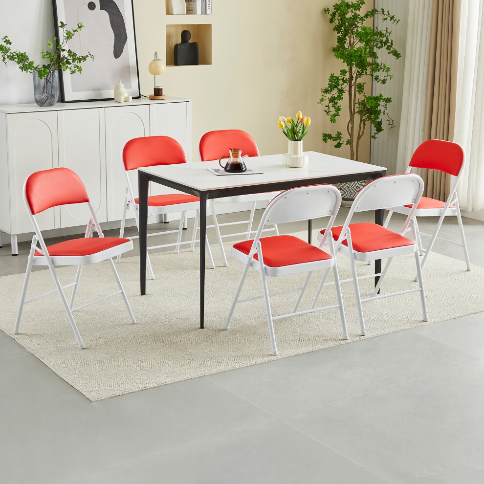 Red Padded Folding Metal Dining Chair Set of 6 - image 2