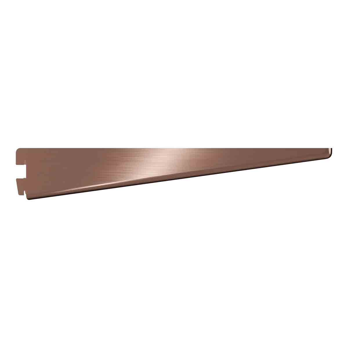 Rothley Twin Slot Shelving Kit featuring antique copper finish, includes 12-inch brackets and 63-inch uprights, showcasing a sleek, modern design.