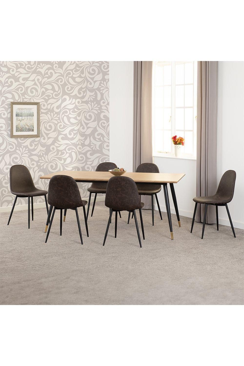 Seconique Hamilton Athens Oak Effect PU 6 Seater Dining Table Set Brown - image 2