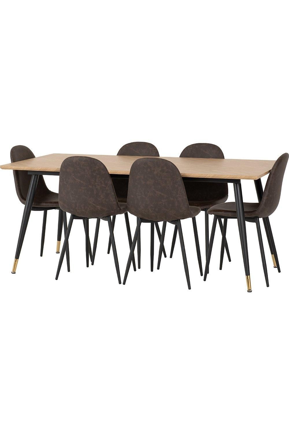 Seconique Hamilton Athens Oak Effect PU 6 Seater Dining Table Set Brown - image 3